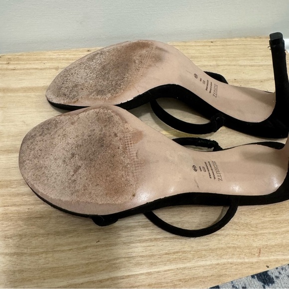 Schutz Black Taliah Slip On Double Strap Velvet Leather Heels 8 - Picture 7 of 7